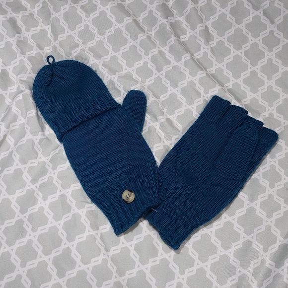 Accessories - 2 in 1 Fingerless Gloves or Mittens Teal Knit EUC